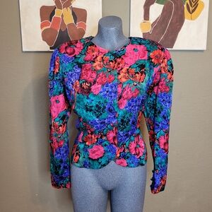Adrianna Papell Lightweight Silk Blazer Floral Size 16